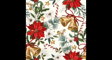 40 Kerstmis Kerst Servetten - Kerstster - Klok - Candy Cane - Wit - Rood - Groen - Beige - 33 x 33 cm - 3-Laags - Decorata