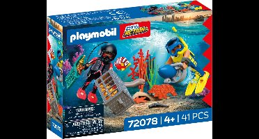 PLAYMOBIL City Action Politieduiker met schat | 2 figuren + onderwaterscooter & zeedieren | Stimuleert creativiteit | Kinderspeelgoed voor kinderen vanaf 4 jaar | 72078