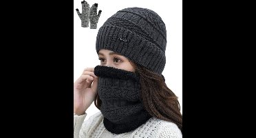 Complete 3-delige Winterset — Muts, Neckwarmer & Handschoenen - Grijs