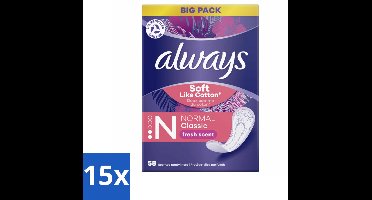 15 x Always - Inlegkruisjes - Normal - Fresh - Voordeelverpakking - Inlegkruisjes - Frisheid - Absorberende Vezels - Ultradun - Discreet