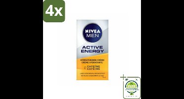 NIVEA MEN - Active Energy - Gezichtscrème met Cafeïne - 50 ml - Voordeelverpakking - 4 stuks - Gezichtscreme voor mannen - Energie voor huid