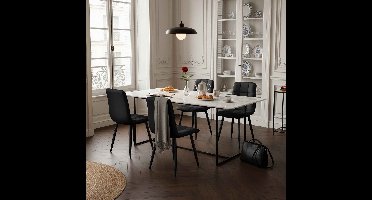 Eetkamerstoelenset (4 stuks) - Fluwelen stof - ADFBL - Moderne stoelen met zwarte metalen poten - Zacht beklede kuipstoelen - Ergonomisch ontwerp - Zwart