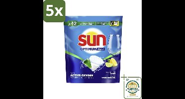 5 x Sun - Vaatwascapsules - Optimum All-in-1 Citroen met Active Oxygen - 42 capsules - Grootverpakking - Vaatwascapsules - Citroengeur - Active Oxygen - Reiniging - Vetvlekken