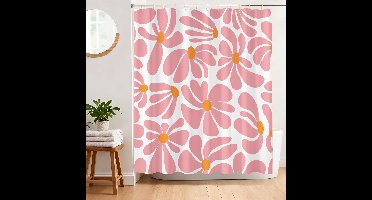 Boraboi® Waterafstotende douchegordijn 180x180 cm met abstracte roze bloemenprint,Roze,180*180 cm