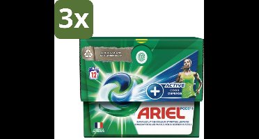 Ariel - Original - Actieve Geurbestrijding - Wasmiddelcapsules - Pods+ - Witte en Gekleurde Was - 12 Wasbeurten - Bulkverpakking - 3 stuks