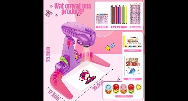 RVV® Tekenprojector Kinderen - Tekenprojector - Kinder Tekenprojector - met Accessoires - Roze en Paars- 17cm x 12cm x 24cm