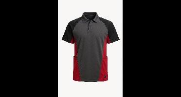 Werkpolo Snickers Workwear – AVS Polo Shirt Piquet 2714 – Maat XS – Steel Grey 58 met Rode Accenten – Ademend Active Ventilation System – Comfortabel, duurzaam en ideale professionele werkpolo voor bouw, logistiek en techniek