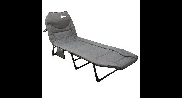 Eurocatch Opvouwbare Camping Stretcher – Verstelbaar Veldbed met 5-Standen Rugleuning, 4 Stevige Beugels, Zijvak, Gevuld Hoofdkussen – Compact & Comfortabel – 195×65×27 cm