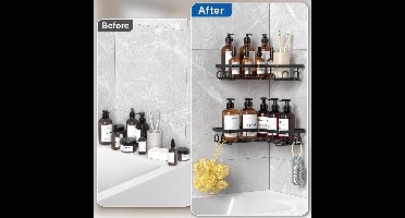 doucherek - Doucheplank - Zonder Boren, Doucheplank Badkamer Organizer, Shampoohouder voor Douche Badkamer Caddy- set van 2 - zwart - 21,5D x 21,5B x 4,5H centimeter