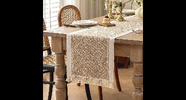 1 stuk - Tafelloper - Waterdicht - Boheemse stijl - Met kwastjes - Geschikt voor eettafels, dressoirs, salontafels - Ideaal voor feestelijke gelegenheden en dagelijks gebruik - Tafeldecoratie - 35 x 210 cm - Koffiebruin