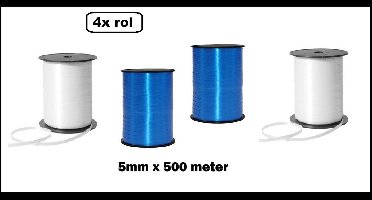 4x Krullint wit en donker blauw 5mm x 500m - Krullint krul lint kerst thema feest festival decoratie kado