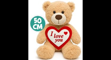 Teddybeer Fuzzy Cuddle (Bruin met Rood Hart) Pluche Knuffel 25 cm {Moederdag Knuffelbeer met Rood Love Hartje | I Love You / Ik hou van jou Cadeau | Valentine Valentijnsdag Moederdag - knuffelbeer/teddybeer met hartje}