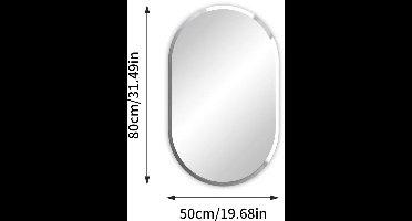 Lange Ovalen Spiegel – Wandspiegel – Badkamerspiegel – Frameloze Spiegel – Ovale Spiegel 80x50 cm – Beveiligde Afgeschuinde Randen – Hoogwaardig Glas