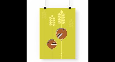 Artprint Vinken - Vogel illustratie in A4 formaat - Poster abstracte vinken in graanveld