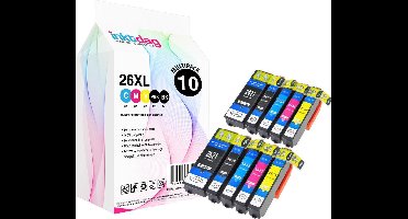 Inktdag inktcartridges voor Epson 26XL, multipack van 10 kleuren (2*zwart, 2*foto zwart, 2*C/M/Y) geschikt voor printers Epson Expression Premium XP-510 , XP-520 , XP-600 , XP-605, XP-610, XP-615,XP-620, XP-625, XP-700, XP-710, XP-720, XP-800, XP-810