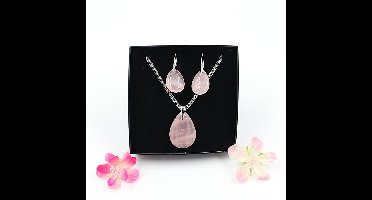 Gemstone set ketting en oorbellen Roze kwarts