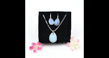 Gemstone set ketting en oorbellen Opaal glas (Opaliet)