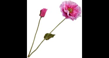 Silk-ka Kunstbloem-Zijden Bloem Klaproos Tak Roze-Rood 74 cm