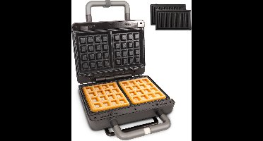 Gadgy Premium Wafelijzer – Zwart - 3-in-1 Grill, Tosti- & Wafelmaker - Verwisselbare Platen - 600W - Extra Krachtig - 2x Brusselse Wafel