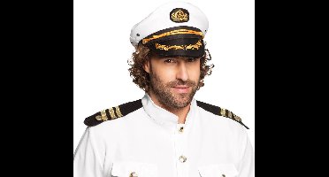 Boland Kapitein pet - wit/goud - volwassenen - officier/marine - kapiteinspet - carnaval 60 cm