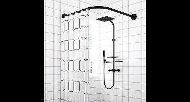 Verstelbare uitschuifbare roestvrijstalen gordijnstang rail, L-vormige badkamer douchegordijnstang gebogen rek, douchestokken ponsvrij telescopisch roestvrij staal voor montage kamer70 tot 95 cm x 70 tot 95 cm