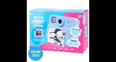 Instant Print - 2 In 1 Print Camera - Kinder Camera Met Foto Printer - Selfie Camera Print - Geen Inkt Nodig - Blauw- Oplaadbare - Fotocamera - Leeftijd Vanaf 3 - 2 Rollen Print Papier - Selfie Camera - Speelgoed - Cadeau Jongen