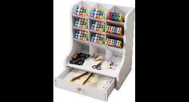 Bureau-organizer - Hout Rubber - Multifunctioneel - 9 Aantal compartimenten - met lade - Duurzaam - Gevernist - Tafelbladmontage - 15,2D x 22B x 26H centimeter - Kleur : Wit