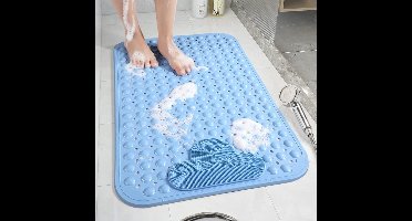 Douchemat - 70 x 40 cm (Rechthoekig) - antislip - zuignappen - comfortabele massage - machinewasbaar - thermoplastisch elastomeer - Kleur : Blauw