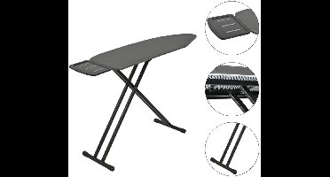 KINGHOFF KH-1940 Strijkplank – Premium 122×38 cm – 7-hoogtes verstelbaar – Extra breed blad & Strijkijzerhouder – Graphite