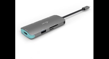 i-Tec - USB-C Metal Nano Dock met HDMI - USB-A + Audio/Mic - Kaartlezer - USB-C Oplaadpoort