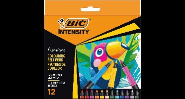 BIC Intensity Premium Felt Tip Pens for Adults and Children in 12 Colours with Comfortable Rubber Handle and Sturdy Tip