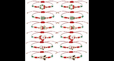 12 stuks - Kerstversieringen - Kerstarmbanden - Kralenwerk - Damesmodellen - Handgemaakte kristallen armbanden - Feestcadeaus - Feestelijke cadeaus - Rood