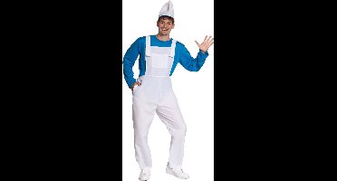 Partychimp 3-Delig Iconisch Blauw/Wit Cartoon Kostuum Hoed/Top/Broek Verkleedkleding Volwassenen Carnavalskleding Carnaval Kostuum Heren Sprookjes- 3-Delig Hoed/Top/Broek- Blauw - XL