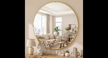 Ronde spiegel 60,96 x 60,96 cm (L x B), goud, ronde wandspiegel met geborsteld aluminium frame Moderne decoratie, geschikt voor badkamers, woonkamers, kaptafels, slaapkamers en hallen