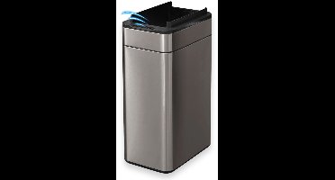 FlinQ Swing Prullenbak - Vuilnisbak met Sensor en Unieke Deksel - Afvalbak met Elegant Design - RVS Afvalemmer - 60 Liter - Carbon Grijs