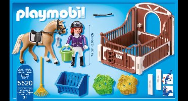 Warmbloedpaard met wit-bruine paardenbox / Cheval Warmblood et cavalière