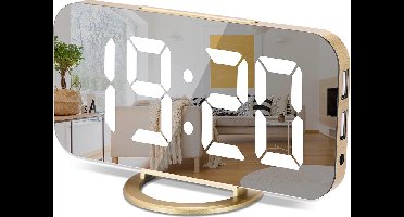 Elektrische Spiegelwekker met Verstelbare Helderheid en USB-poorten - Modern Slaapkamer Accessoire met Geïntegreerd Spiegeloppervlak