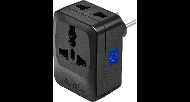 Akashi, Reisadapter Type C Stekker Europa China Brazilië 3 verkooppunten, Zwart