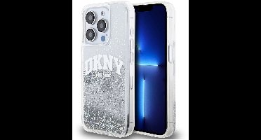 DKNY Liquid Glitter Arch Logo Back Case - Geschikt voor Apple iPhone 15 Pro (6.1") - Wit/Zilver