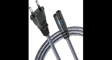 2-polige stroomkabel met eurostekker - 8 meter lange nylon vlechtwerk voor laptops en kleine apparaten
