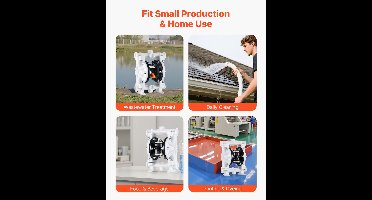 VEVOR Pneumatische Dubbelmembraanpomp, 16,64 L/MIN, 38,1 MM Inlaat en Uitlaat, Pneumatische Afvalolie-Transportpomp, Max. 100 PSI, Polypropyleen Behuizing, Luchtbediend voor Diesel, Vet, Kerosine, Benzine