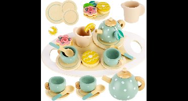 Houten Theeservies voor Kinderen - Kinderkeuken Speelset & Houten Speelgoed - Keukenaccessoires voor Peuters & Kleuters - Rollenspel & Speelkeuken Accessoires - Creatief Spel voor Meisjes en Jongens - Ideaal Cadeau 3-6 Jaar