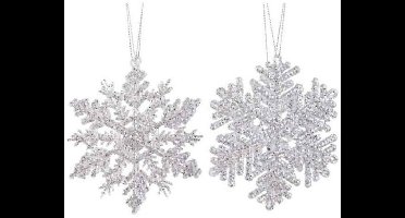 Decoris Kersthangers - 2x - zilver - sneeuwvlok/ster - 12 cm - Sneeuw thema kerstboomhangers