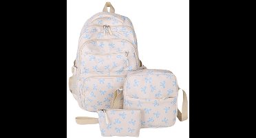 Dames strikkenrugzak 3-delige set laptoprugzak stijlvolle reistas (blauw)