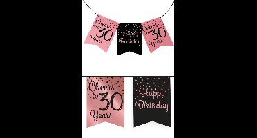 Vlaggenlijn vaandel roze/zwart 30 jaar