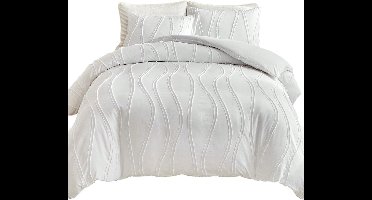 3-Delige Dekbedovertrekset (1+2): Boho Shabby Chic (Getuft en Gestreept) - Wit - 200x200cm