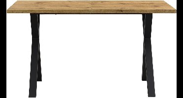 Eettafel, design met gekruiste poten, rechthoekige eettafel, salontafel, modern, eenvoudige eettafel van smeedijzer, L140*B80*H76cm, eiken + zwart [OUDE SKU:N634P243368A]