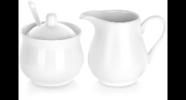 Suikerpot en Melkkannetje Porselein Wit 3 delig - Set - Suikervaatje