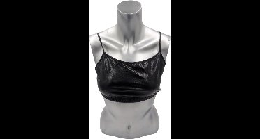 Kinky Glanzende Rode Top met Zwart Rug Maat L– Wetlook Haltertop voor Clubwear & Fetish Fashion