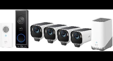 eufy Security eufyCam S3 Pro MaxColor Vision 4K 4-Cam Set inclusief Homebase 3 + E340 2K Draadloze Video Deurbel Inclusief Chime - Bundelvoordeel